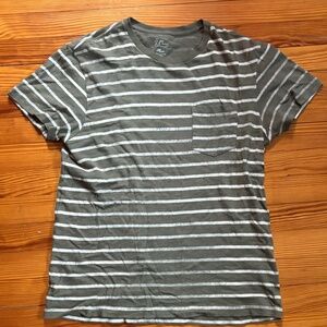 J. Crew Green Striped Pocket T-Shirt